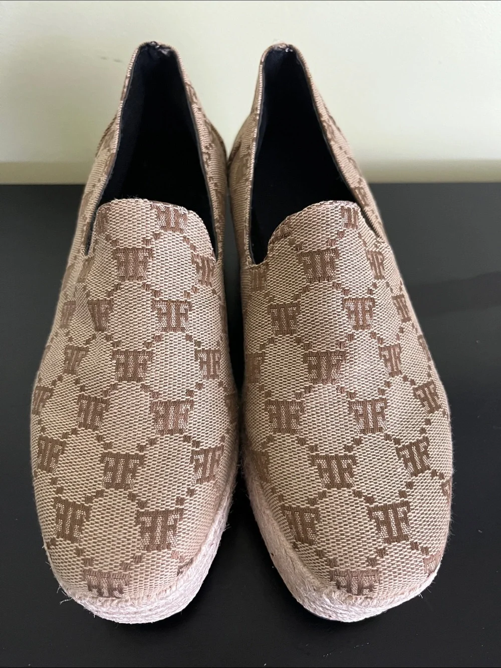 Unbranded Beige Patterned Platform Espadrille Slip-On Shoes